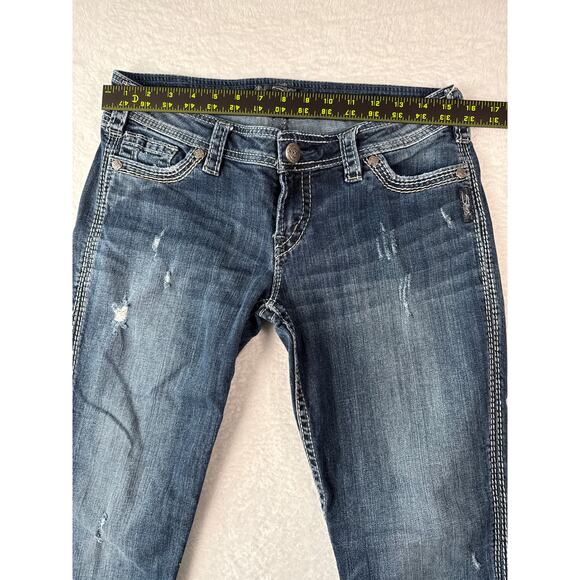 Silver Jeans Twisted Capri Women Size 29 Thick Stitch Dark Wash Stretch Denim - Picture 5 of 10